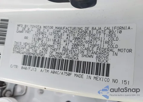 2011 Toyota Tacoma Base V6 из США, поврежденный, VIN 3TMMU4FN9BM026502